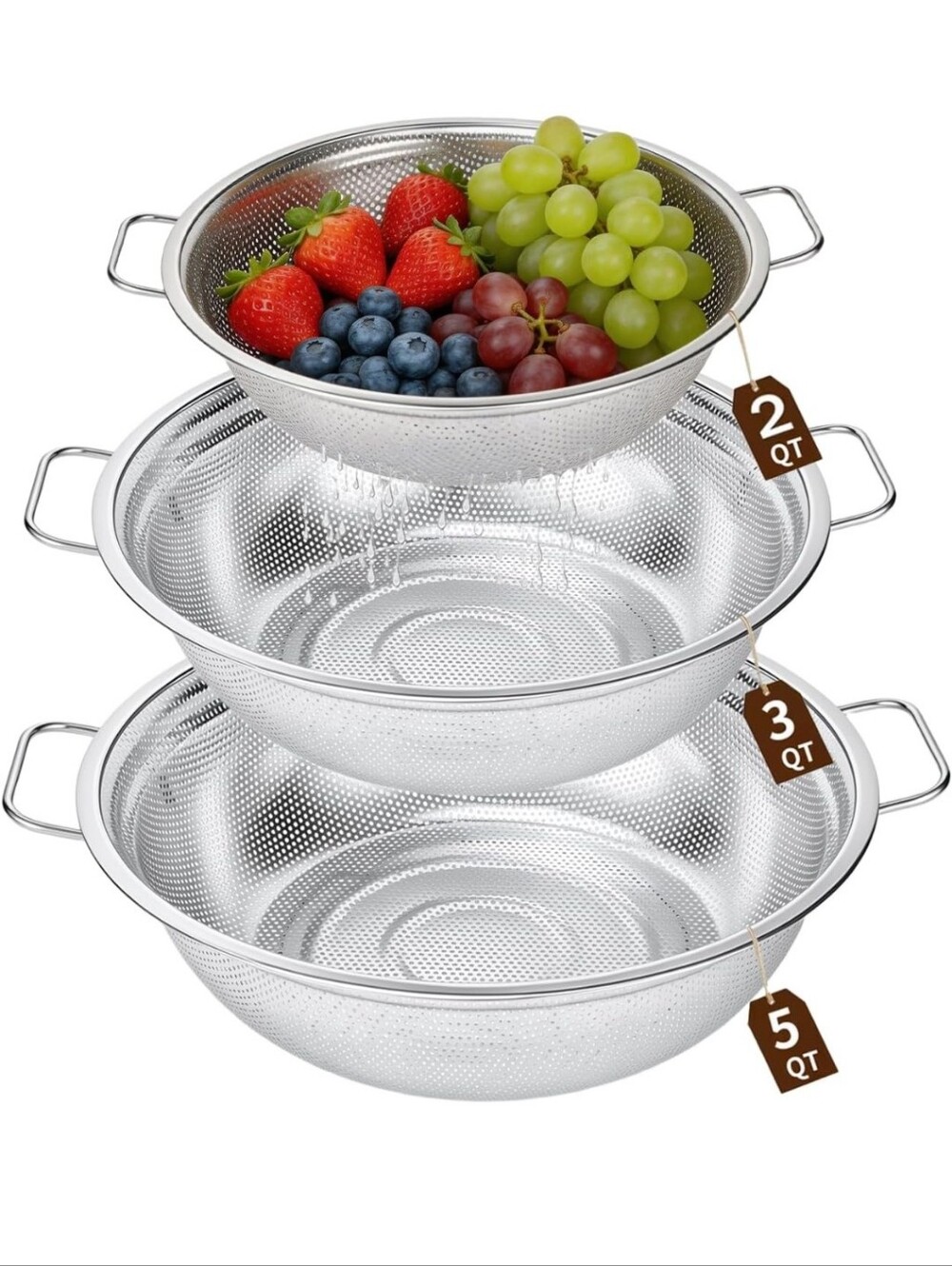 Stainless Steel Mesh Colander Set - 3-Pack (brand new)